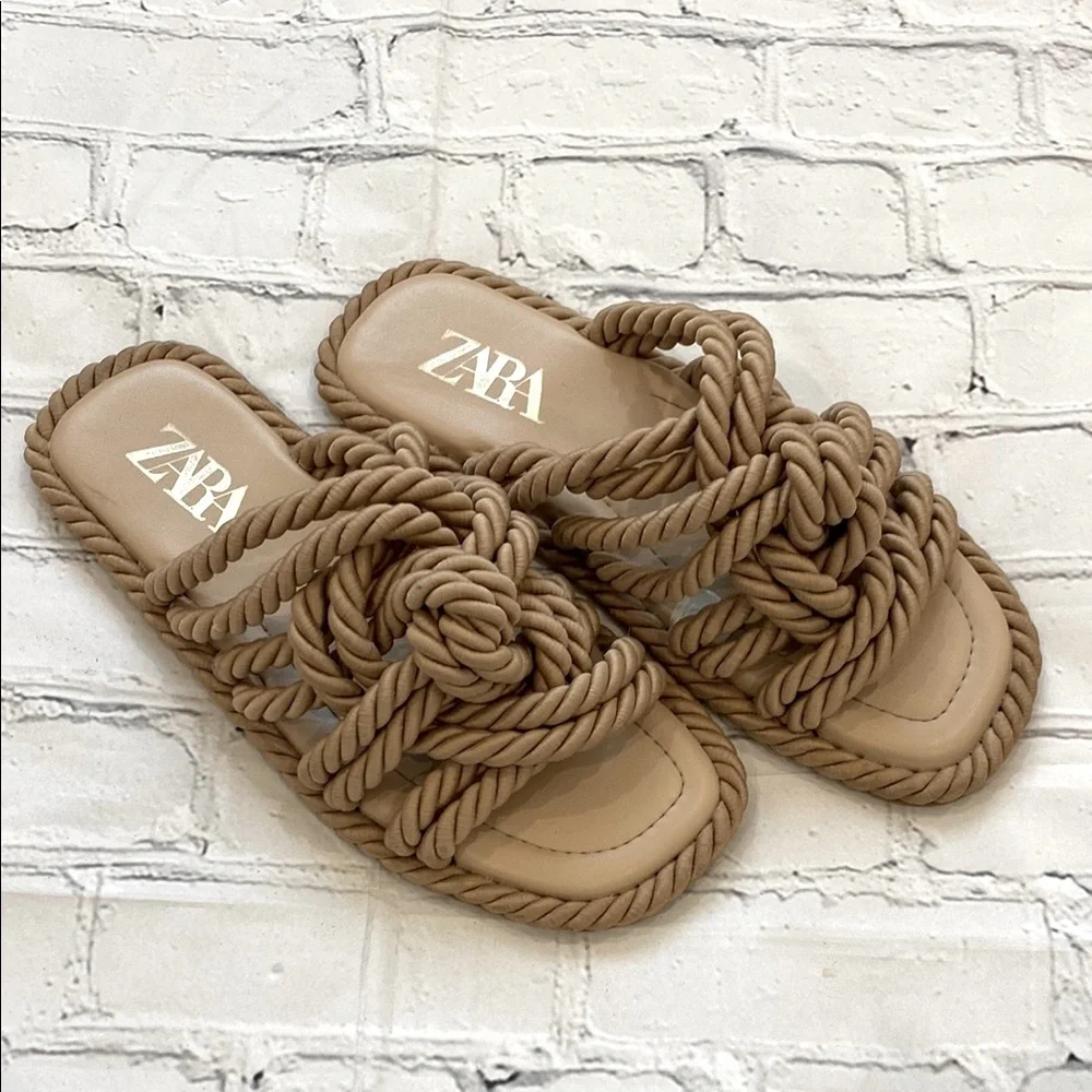Zara Low Heel Knotted Braid Slide Sandal - Picture 2 of 16
